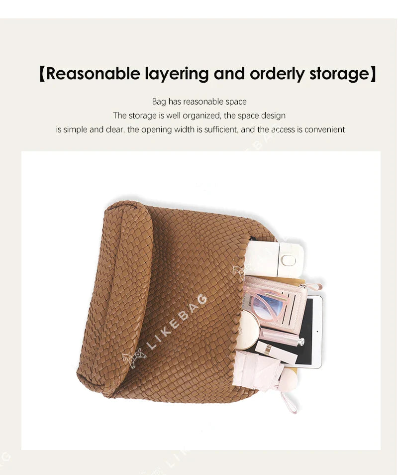 LIKEBAG Fashion Ladies Original Hand Woven Handbag PU Leather Woven Women Large Capacity Tote Bag With Small Bag 24Hr Smart